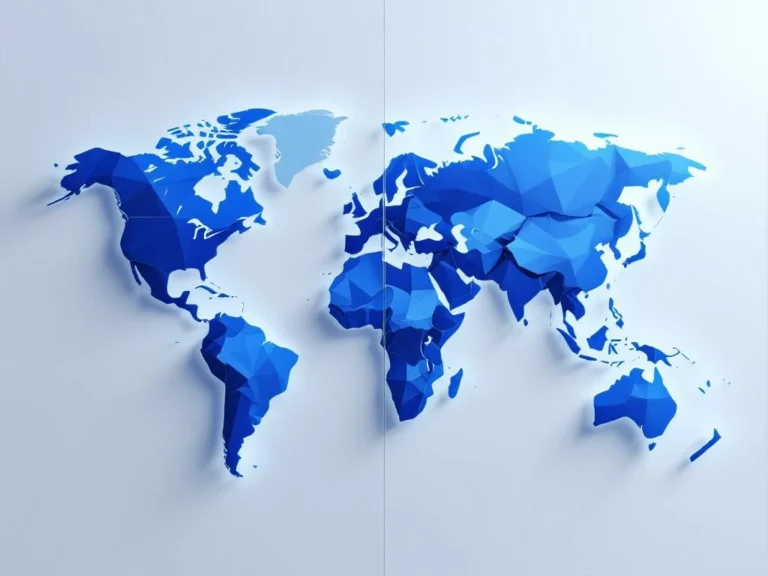 Weltkarte mit geteilten Regionen zeigt Kontrast zwischen hochwertiger und schlechter Anzeigenleistung in Blau-Grau-Tönen