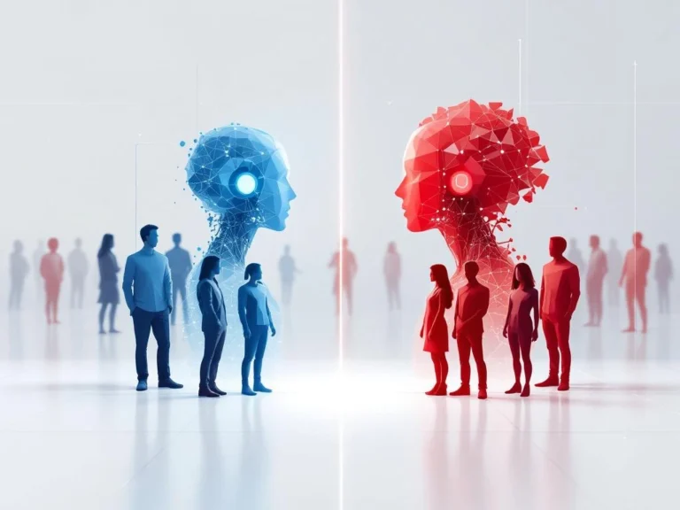 Digitale Storefront-Oberfläche mit blauen Kundenicons und roten Bot-Silhouetten, getrennt durch Schutzschild-Barriere