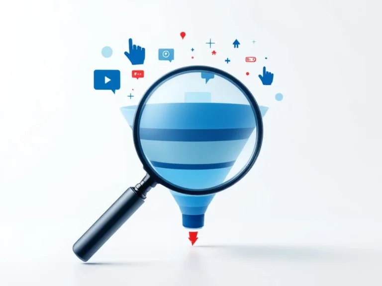 Lupe untersucht digitale Klick-Icons, die sich von echten Cursors zu Bot-Symbolen wandeln, mit Trichter für Traffic-Analyse