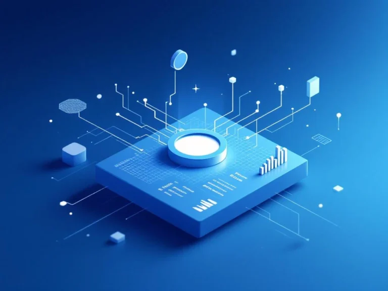 Minimalistisches Analytics-Dashboard mit blauen Datenvisualisierungen, Vergrößerungsglas-Symbol und Traffic-Flow-Linien