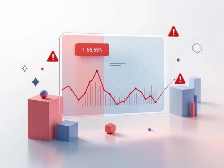 Google Ads Dashboard mit sinkenden Leistungsmetriken in rot, geometrische Warnsymbole und Datenvisualisierung in blau-grau