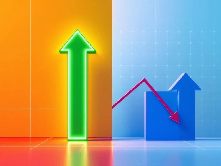 Großer grüner Aufwärtspfeil für positive Google Ads Metriken neben kleinem roten Abwärtspfeil für sinkende Umsätze