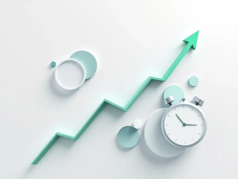 Aufsteigender grüner Graph mit Uhrsymbol auf weißem Hintergrund zeigt Wachstum und Zeitprogression für Google Ads