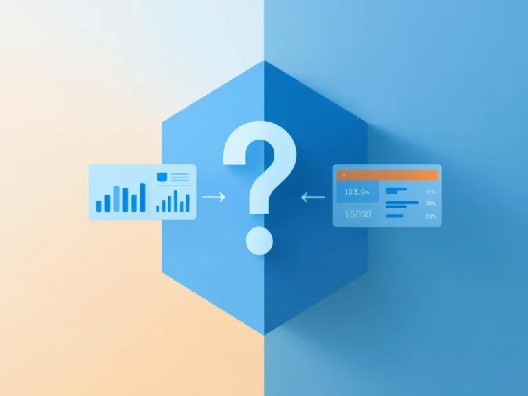Split-Screen-Vergleich von Google Analytics blauem Interface und Google Ads orangem Dashboard mit Datendiskrepanz-Symbol