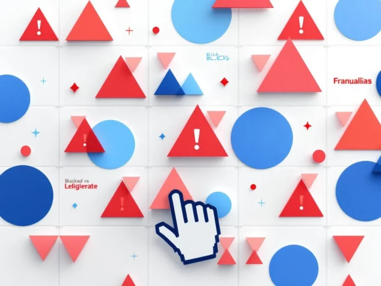 Geometrische Darstellung zur Klickbetrug-Erkennung mit roten Warnsymbolen und blauen legitimen Traffic-Indikatoren