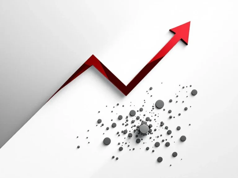 Roter Abwärtspfeil mit zerfallenden grauen Kreisen auf weißem Hintergrund zeigt sinkende Lead-Qualität