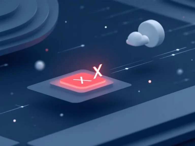 Computer-Cursor schwebt über minimalistischer Website-Oberfläche mit rotem X-Button und geometrischen Elementen